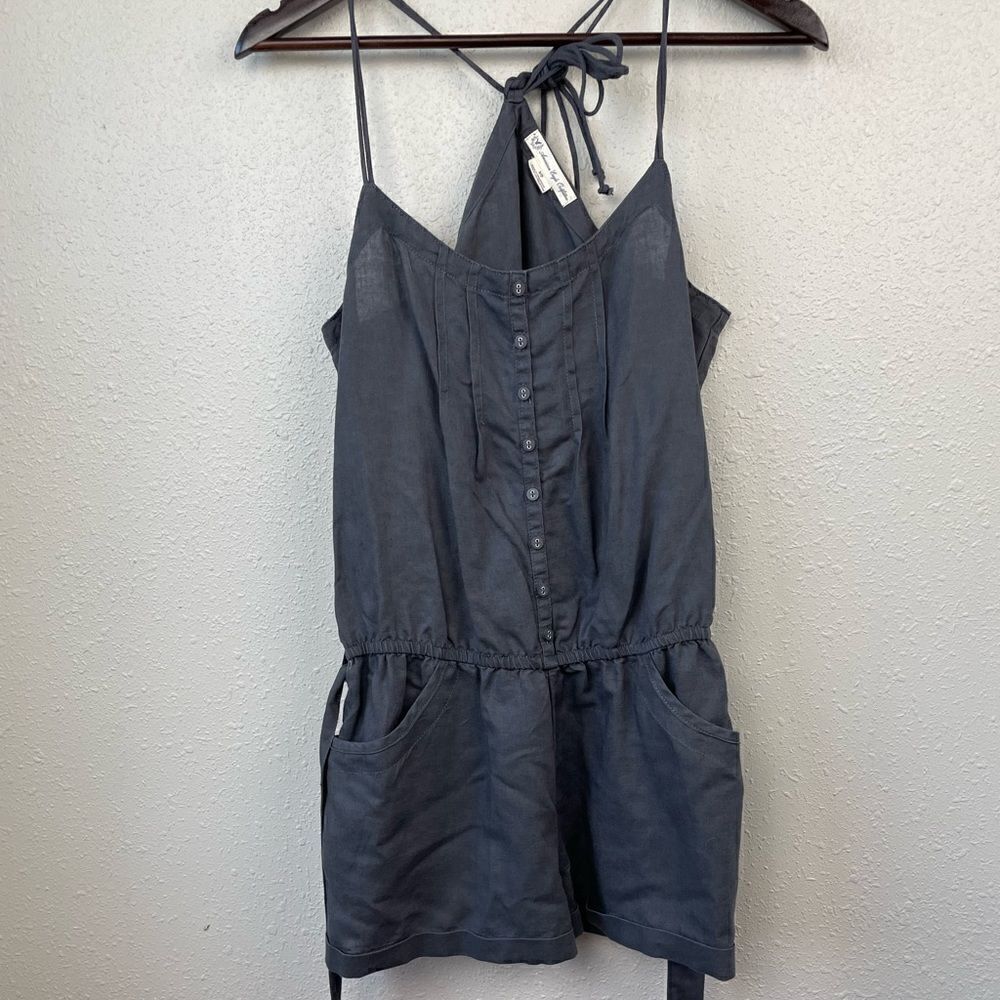 American Eagle Gray Linen Blend Romper Size S EUC